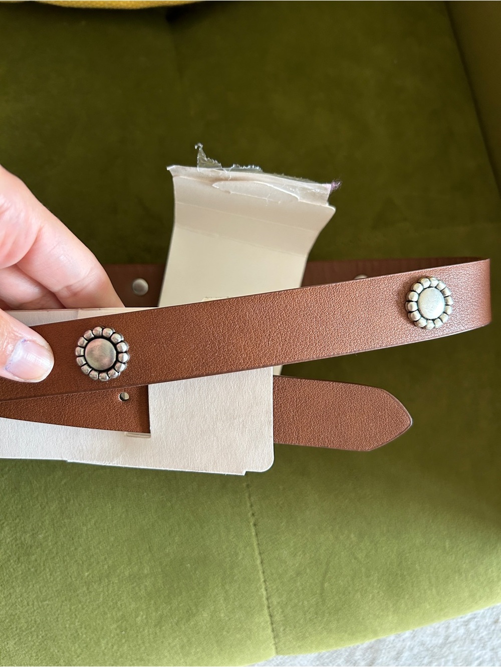 Zara Brown Leather Belt with Silver Floral Studs